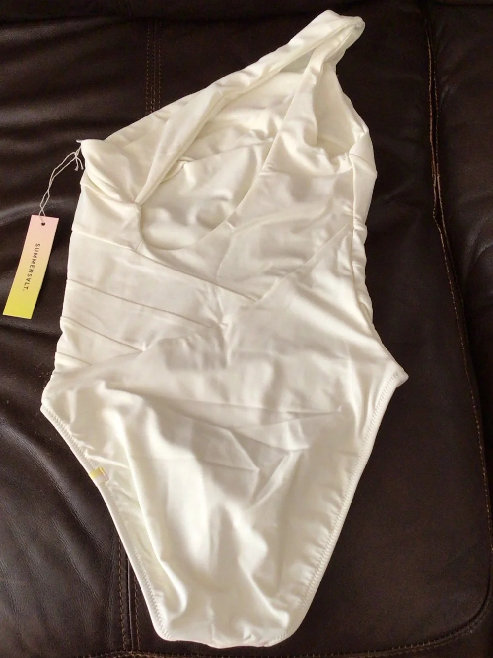 summersalt Sidestroke White One-Shoulder Ruched One-Piece Swimsuit NWT - Picture 3 of 6